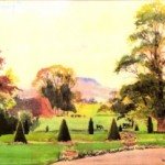 Watercolour of Bitham Hall lawn