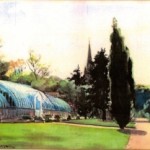 Watercolour of Bitham Hall Glasshouse