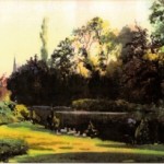 Watercolour of Bitham Hall lake